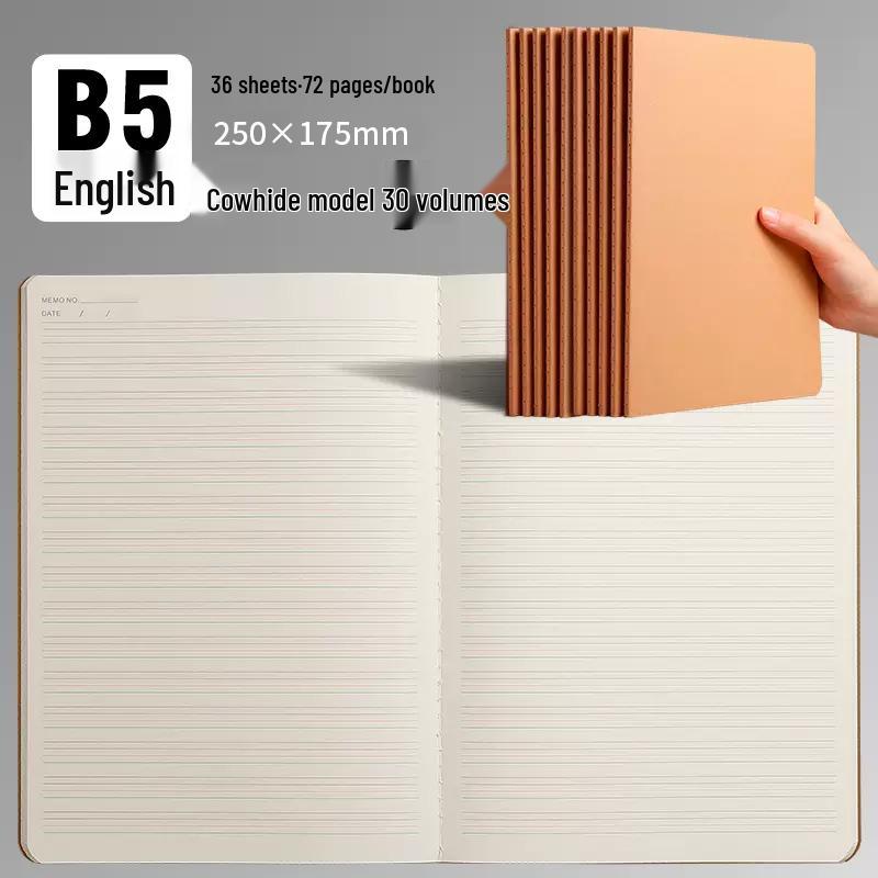 100-Page A5/B5 Black Cowhide Notebook for College Students