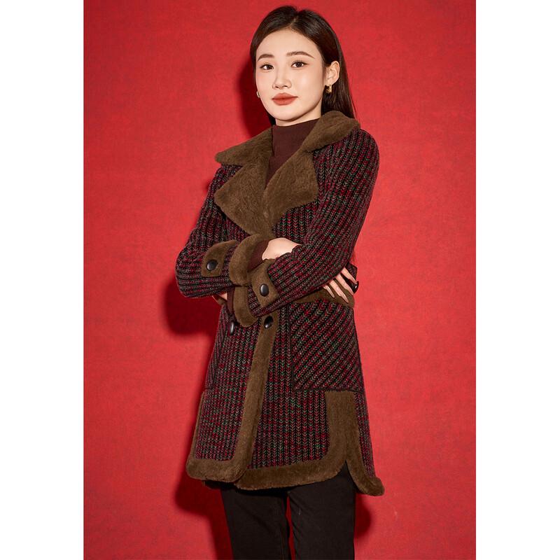 Kebei'er Women's Thickened Spliced Plaid Woolen Winter Coat
