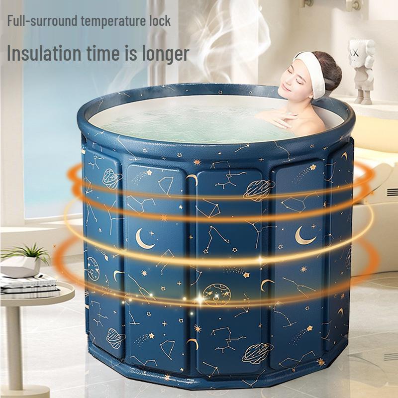 Large Portable Soaking Tub with Thick Quilted Insulation - No Installation Needed, Folding Bathtub for Adults.