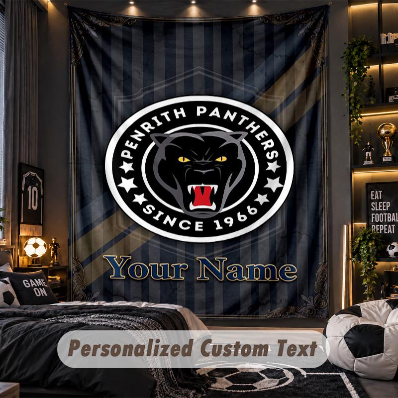 TapestryPenrith Panthers Custom Name Text Personalized Wall Hanging Tapestry Home Wall Decor