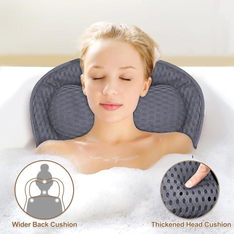 1Pc Non-slip Luxury Polyester Fiber Waterproof Bath Pillow Solid Color Cushion Home Spa Bathtub Headrest