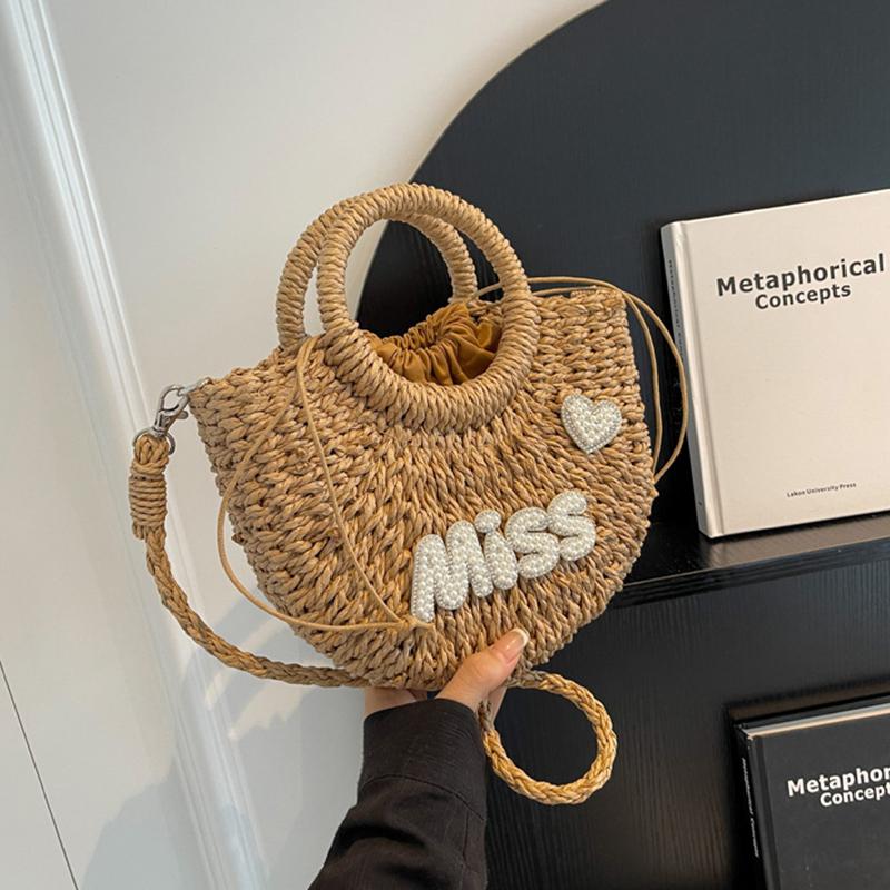 Yogodlns Women New Straw Handbags Woman Handmade Woven Basket Rattan Handbag For Femme Simple All-Match Handbag 24x9x17cm хаки