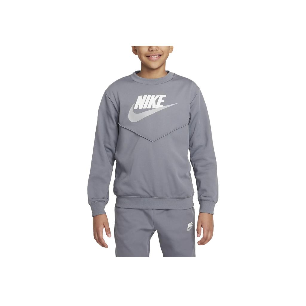 Nike Solid Color Long Sleeve Hoodie And High Waist Pants Casual Sports Set Kids sets Gray FD3090-084