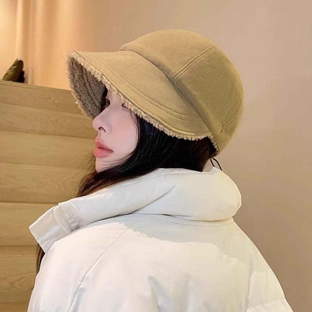NEW Girls Baseball Cap Solid Color Keep Warm Lamb Wool Hats Windproof Thickened Lady Visors Cap Autumn Winter