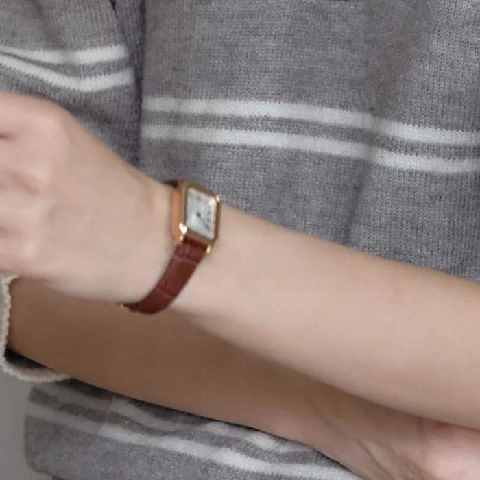 Square Gold Classic Leather Watch - Brown
