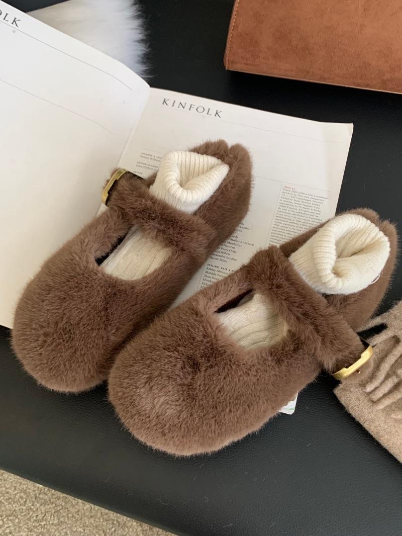 

WD Internet celebrity Mao Mao shoes women s autumn and winter wear new Korean version flat Mary Jane Doudou shoes women s velvet cotton shoes 39 темно-коричневого