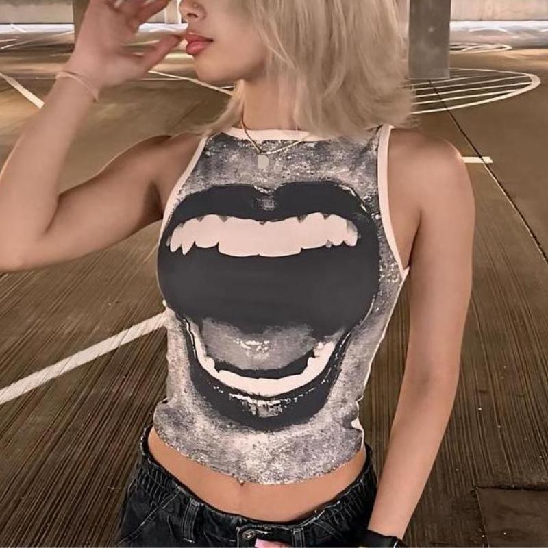 European and American summer hip-hop funny teeth sleeveless women's fashion Y2K streetwear vest
