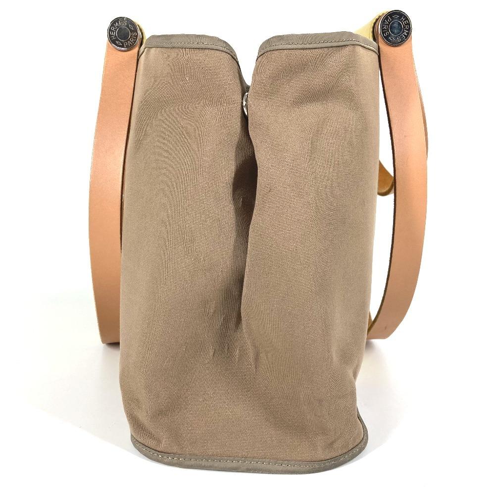 HERMES Bicolor Kabak Elan PM Shoulder Bag Tote Bag Leather/Canvas Beige/yellow