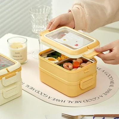 Söt dubbelskikts matlåda rostfritt stål värmeisolerad matlåda med handtag förseglad läckagesäker utomhus picknick bento box