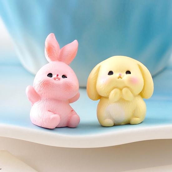 3 Pcs Mini Resin Rabbit Figurine Tiny Cartoon Bunny Sculpture Miniature Animal Fairy Garden Ornament for Moss Landscape DIY Plant Pot Home Decor