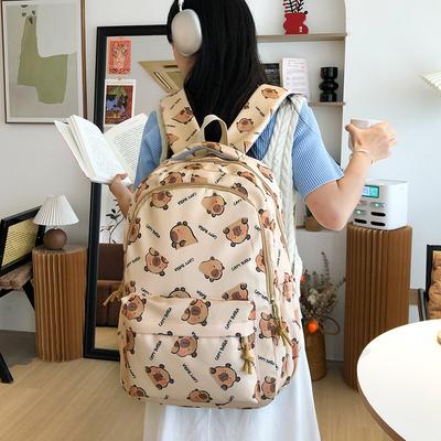 School Bag Cute Capybara Junior High School School Bag Girls Large Capacity Printed Backpack High Value Casual Backpack