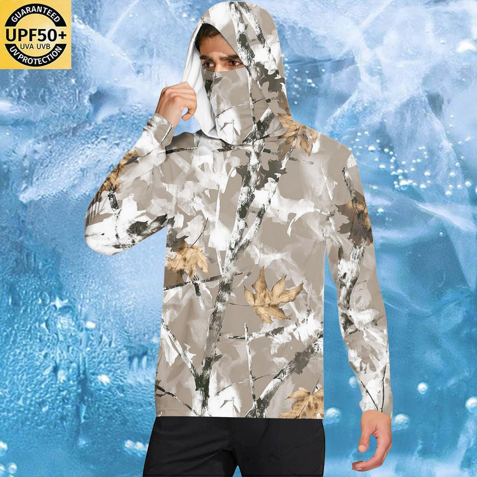 

Men s Casual Leaf Camouflage Print Hooded Long Sleeve Sun Protection Shirt Lightweight Breathable Outdoor Pullover L