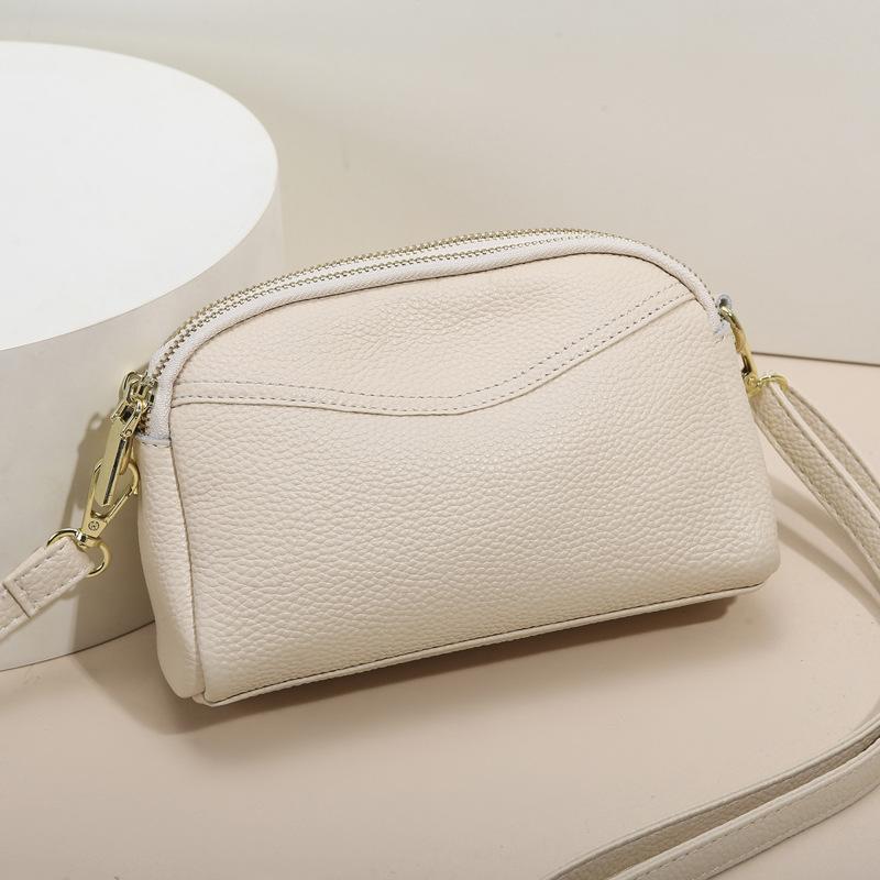 Fashion First-layer Cowhide Small Square Bag Women's New Textured Messenger Bag Double-layer Zipper Lightweight Shoulder Bag