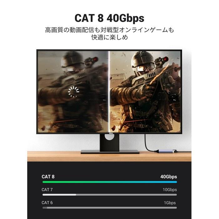 UGREEN LAN Cable CAT8 1M Mesh Material 40Gbps/2000MHz High Durability, Bend-Resistant Black