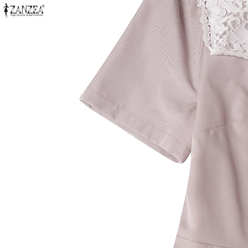 ZANZEA Women Elegant Lace Patchwork Round Neck Casual Short Sleeve Dress