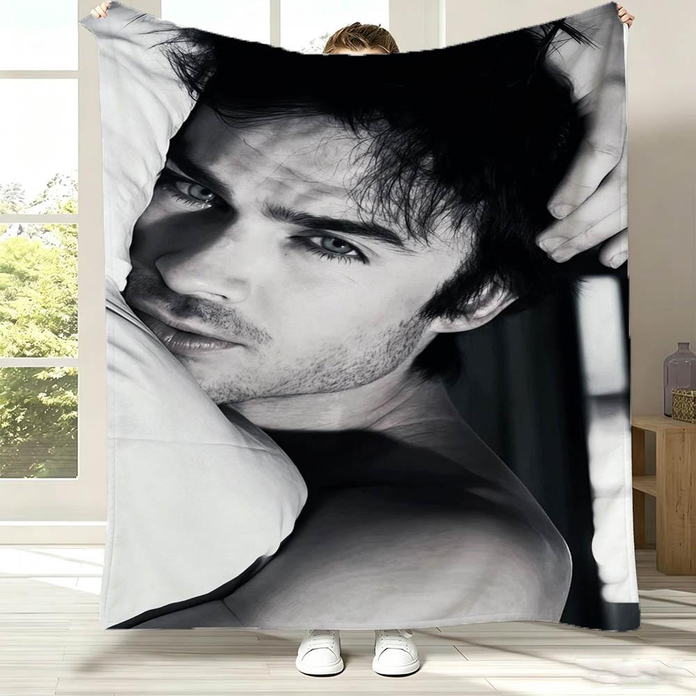 V-Vampire D-Diaries Damon Salvatore TV Coperta di Flanella Morbida Coperta da Lancio Arte Per Arredamento Casa Camera da Letto Letto Divano Picnic Regali per Fan