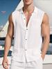 TUME Cross-Border Linen Men's Casual Sleeveless Lapel Shirt