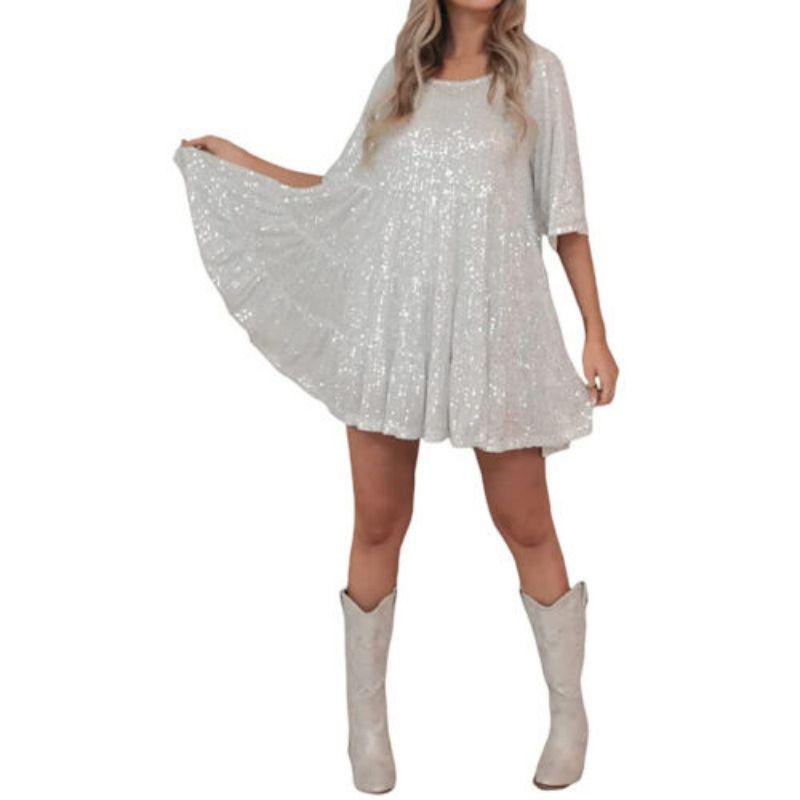 Spring/Summer 2023 Sequin Half-Sleeve Ruffle Dress