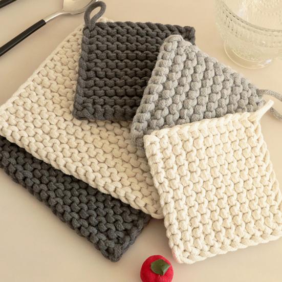 Handgeflochtener Baumwollseil Untersetzer Tischset Minimalistisches Quadratisches Tischset Hitzebeständig Rutschfest Wiederverwendbar Rustikales Küchen-Esszimmer-Dekor für Zuhause Restaurant