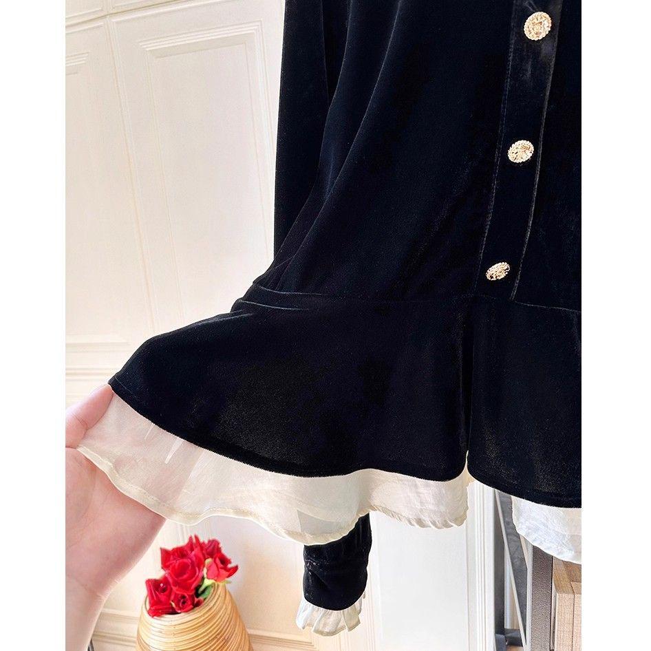 Women's Velvet Stand Collar Top – Elegant Slimming Long Sleeve for Autumn/Winter 2026