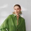 Spring new women's casual contrasting color button ultra-loose long-sleeved cardigan shirt UWH