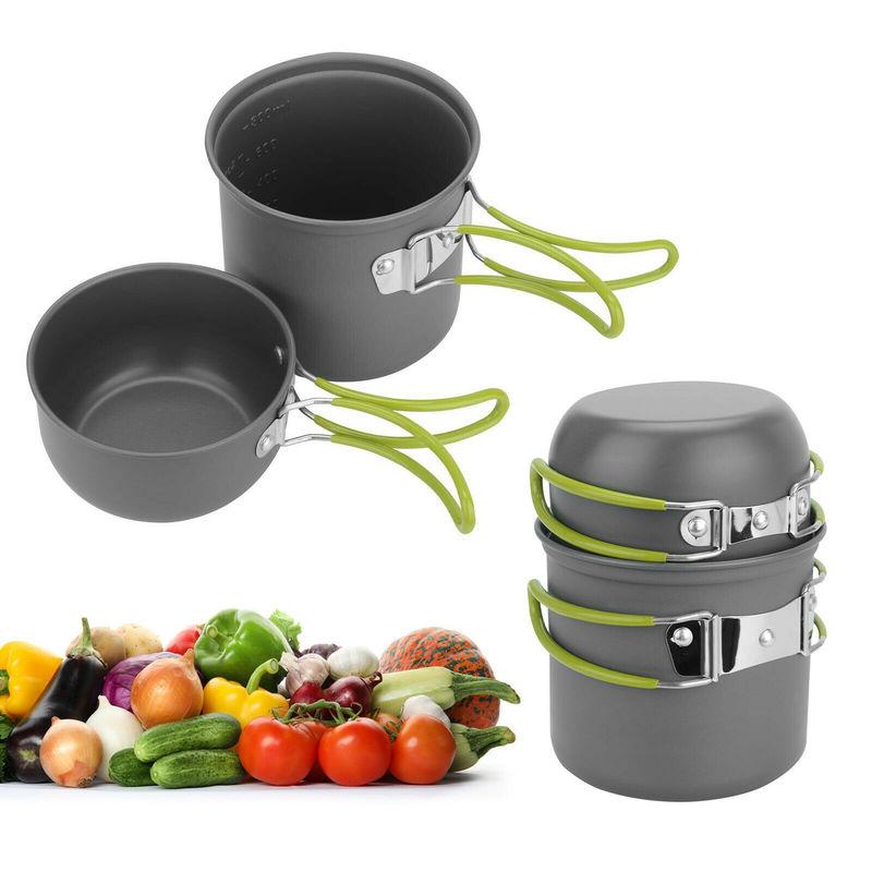 APG Camping Cooking Pans Portable Aluminum Pot Cookware Set Picnic Tableware