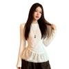 High-End Korean Style Lace Trim Ruffle Hem Top