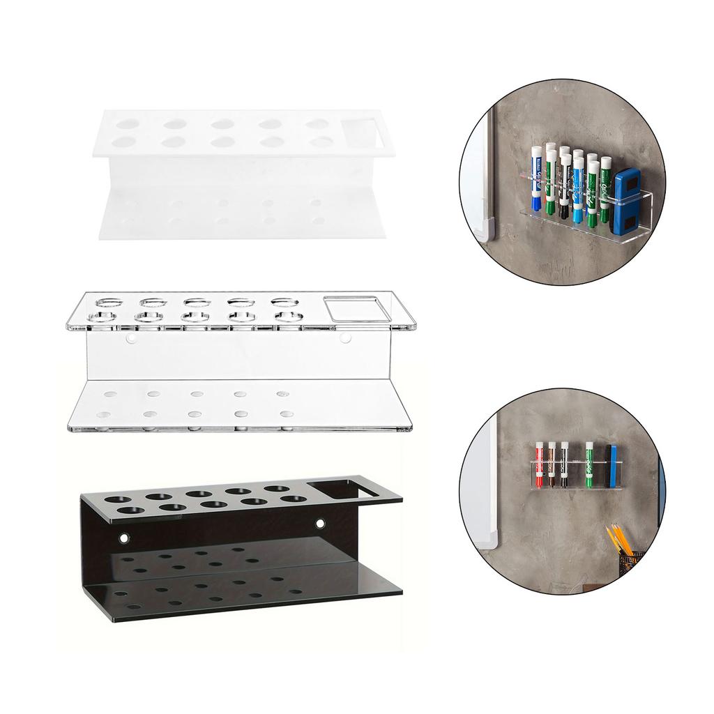 10 Slots Marker Pen Organizer Acrylic Wall Rack Stationery Hanger for Office and Classroom Teacher Whiteboard Supplies