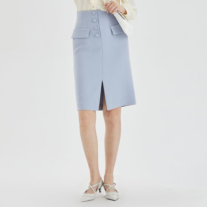 

Obeg Triacetate Business Temperament Sheath Skirt Gray Blue 160/S/36