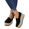 Chaussures décontractées à enfiler une seule chaussure tissées en paille grande taille pour femme à talon compensé chaussures simples