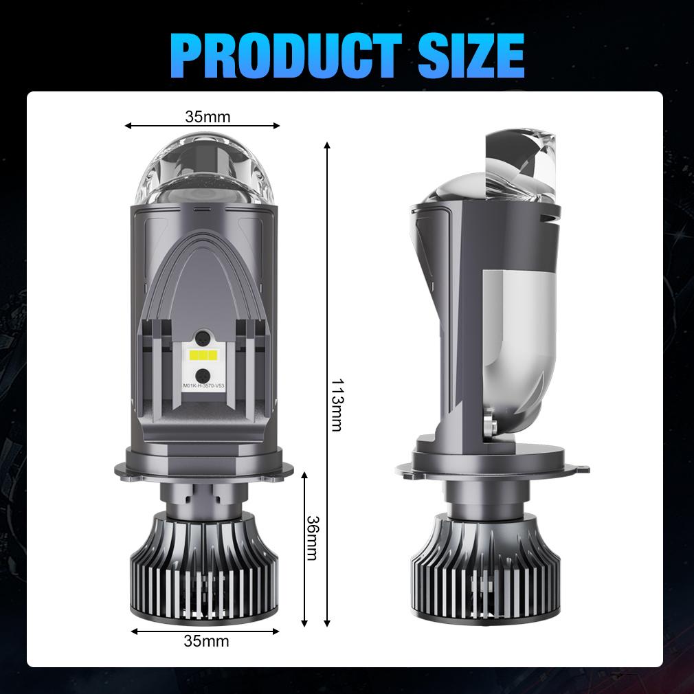 2Pcs High Power Double Mini Lens H4 LED Headlight Bulbs Projector Head Lamp High/Low Beam 100W 60000LM 3 Chips, 2 for High Beam