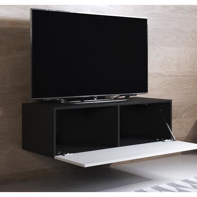 Meuble TV - LUKE - H1 - 100x30x40cm - Noir Et Blanc - Finition Brillante