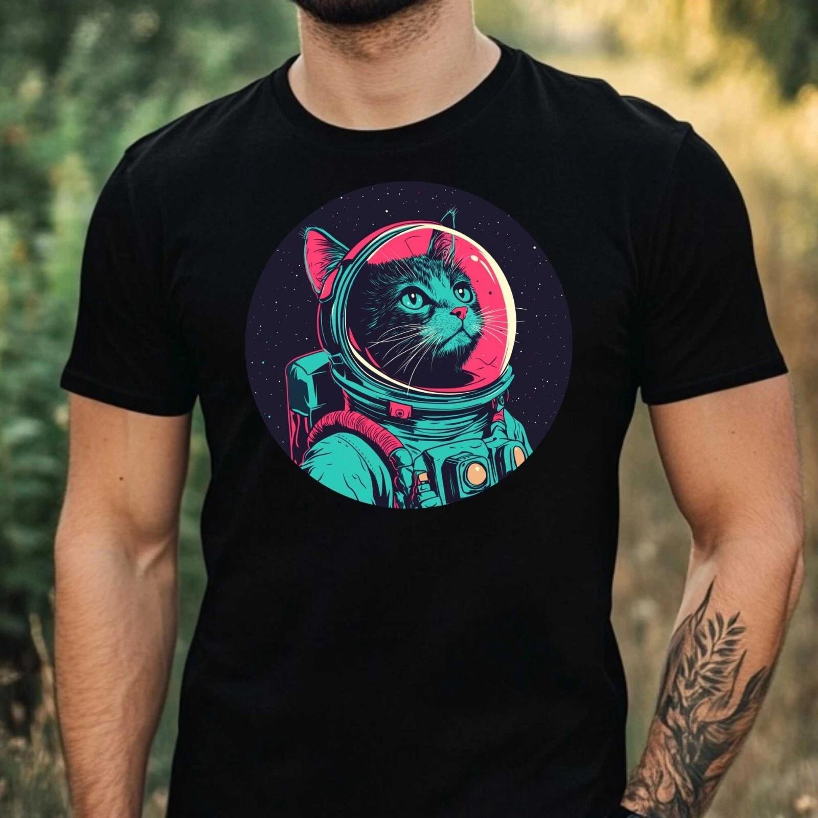 T-Shirt Herren Katze als Astronaut Motiv Baumwolle Größe XS bis 5XL M