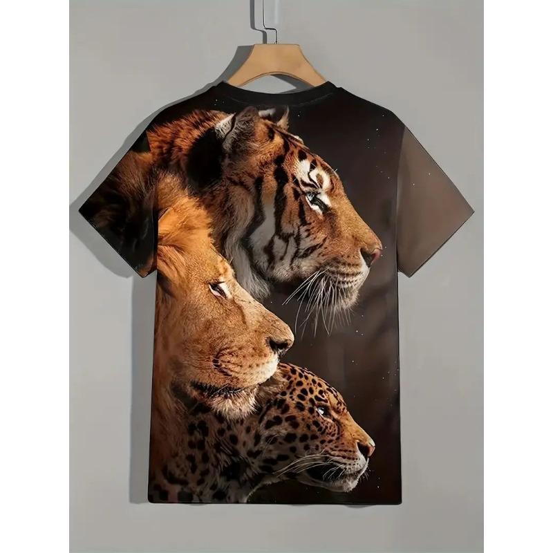Summer Men s T Shirt Short Sleeve Lion Print Casual O-Neck Oversized Pullover Fashion Streetwear Male Clothing Animal T-Shirts 110