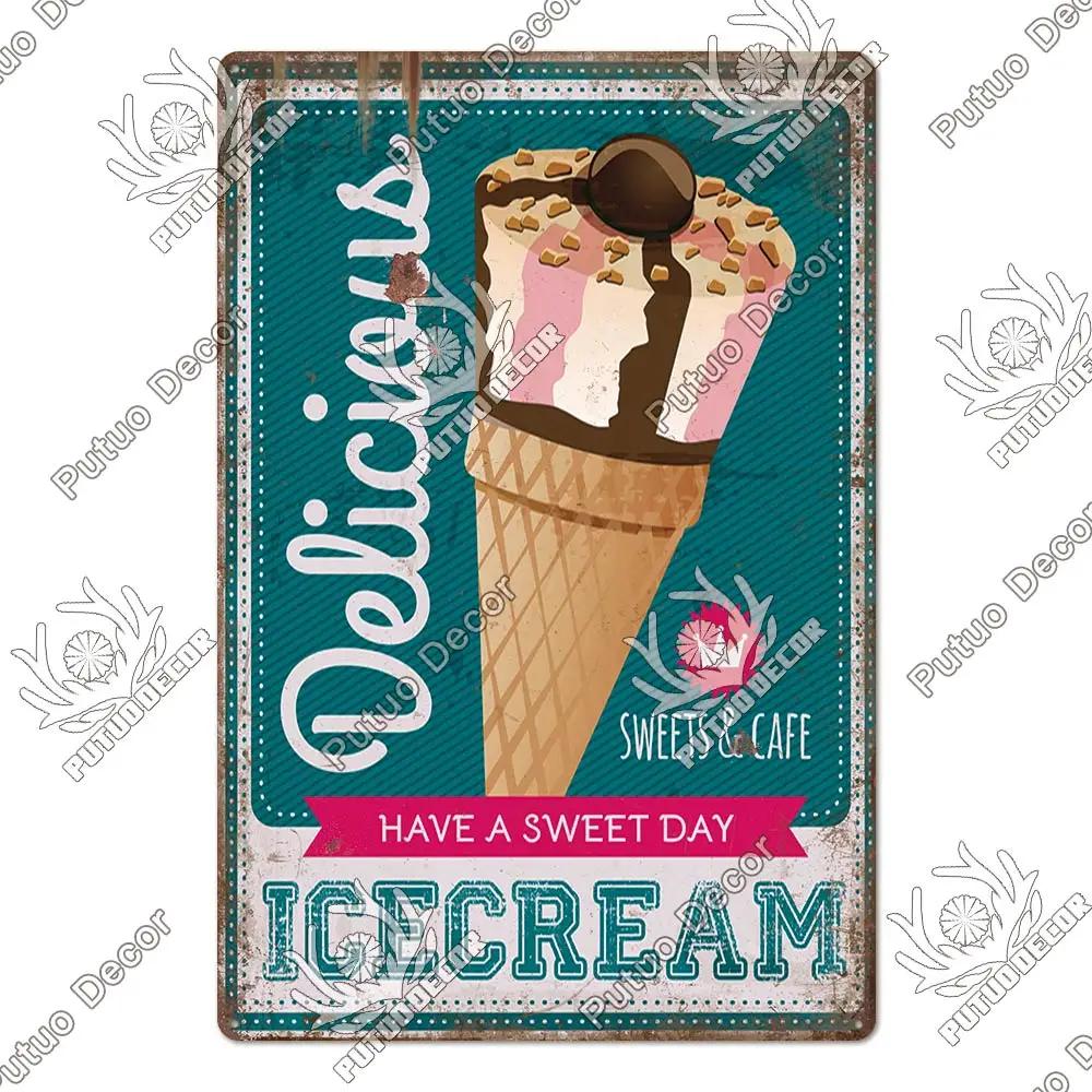 Summer Dessert Sign Vintage Tin Poster Metal Sign Metal Plate Retro Style Wall Decor Kitchen Cafe Home Decoration