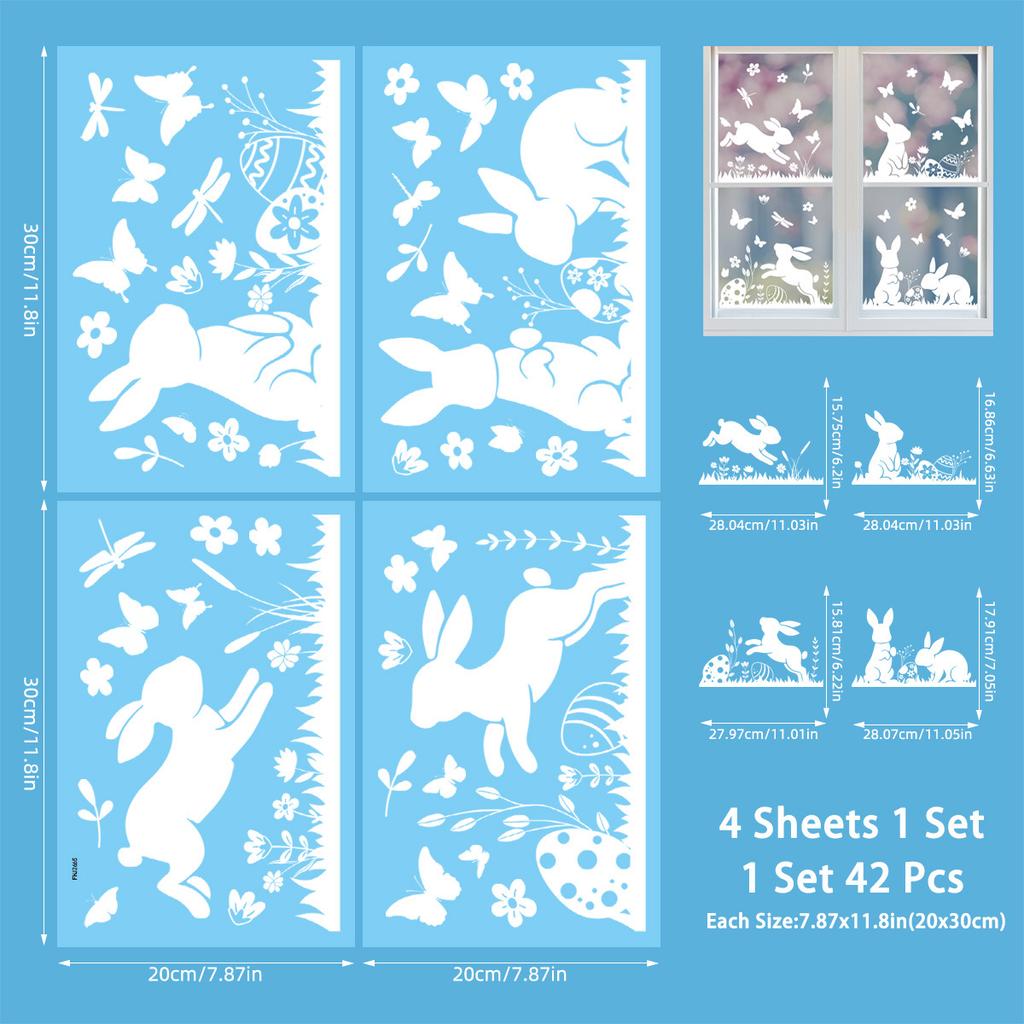 White Jumping Bunny Easter Window Clings Static Cling for Home Party Scene Decoration Removable Reusable
