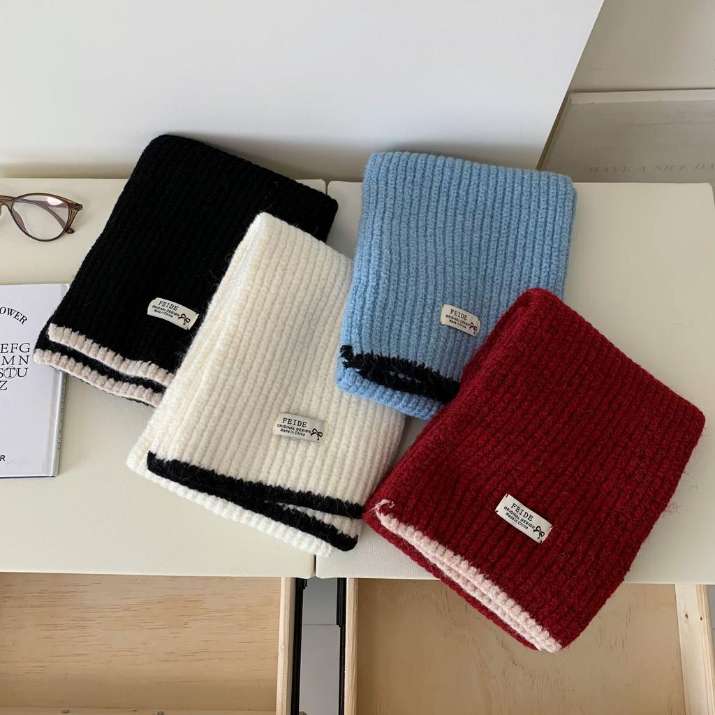 Solid color brightening knit scarf, autumn/winter women's Korean style versatile warm, simple and versatile solid color new blue scarf