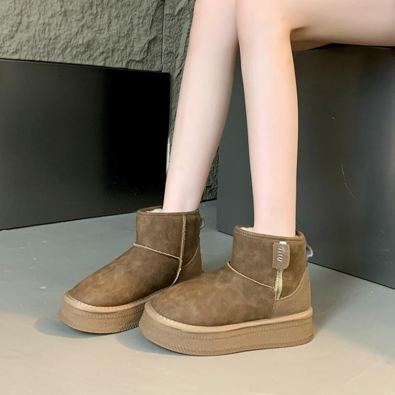 

Leather snow boots women s 2025 winter new thick-soled heightening waterproof non-slip cotton boots Northeast thick velvet warm short boots 40 хаки