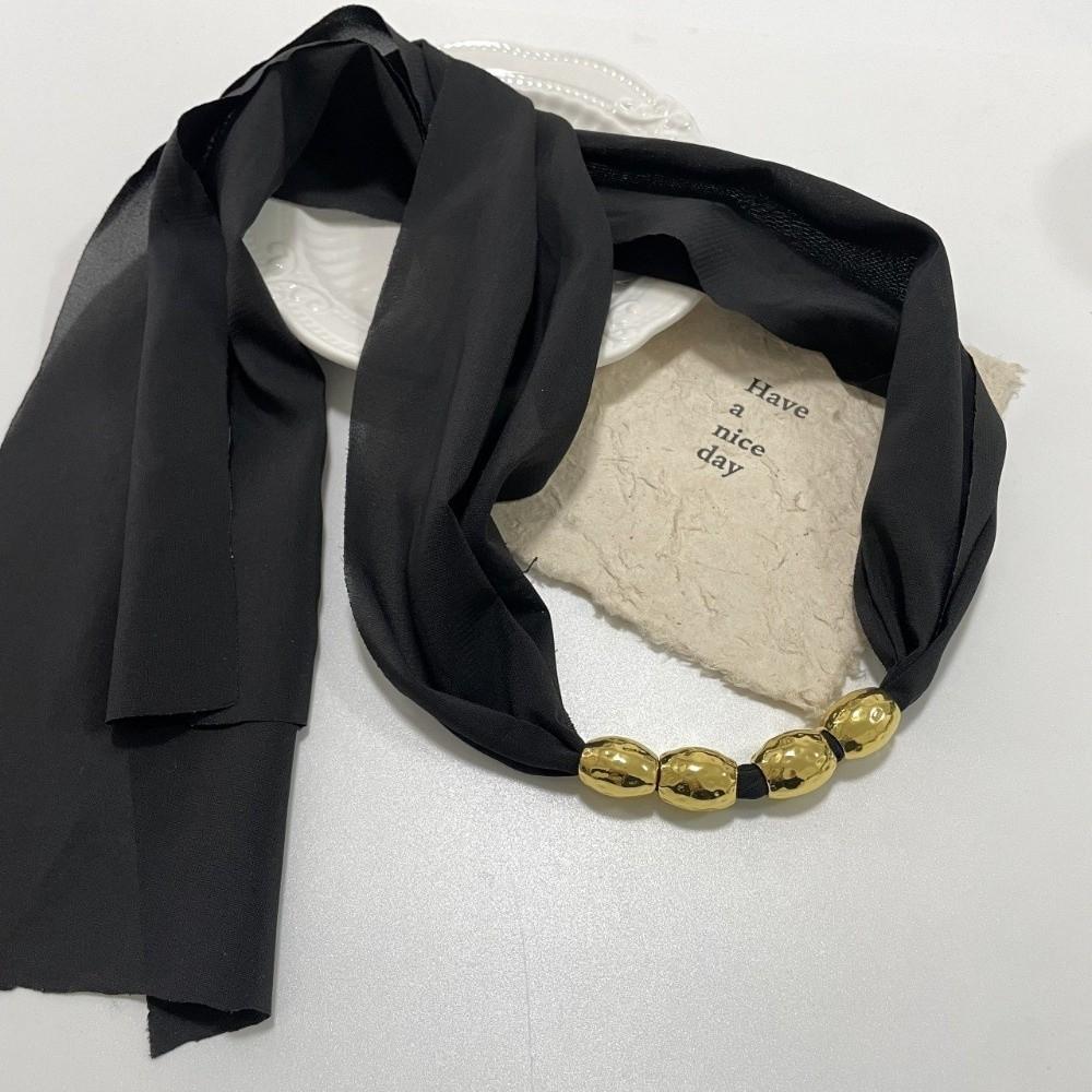 Personality Lace-up Collarbone Chain Elegant Ribbon Choker Beaded Silk Scarf Necklace  Decoration