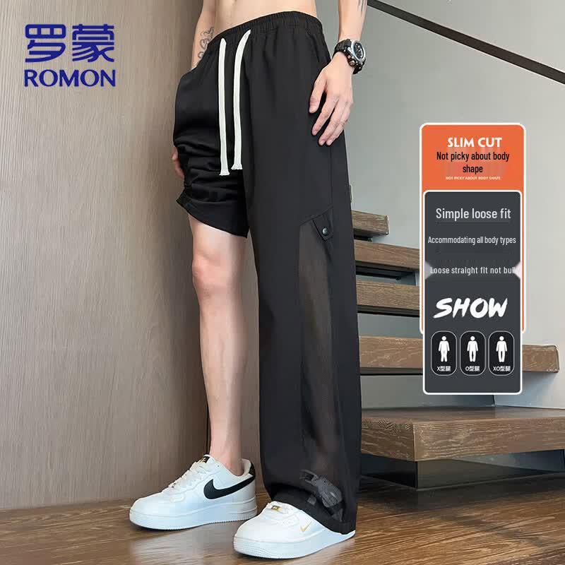 ROMON Men's Summer Breathable Ice-Feel Casual Straight-Leg Pants