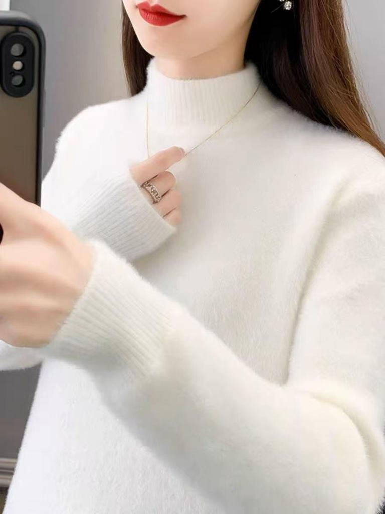 Women's Faux Mink Velvet Sweater - 2025 Autumn/Winter Loose, Lazy-Style Base Layer