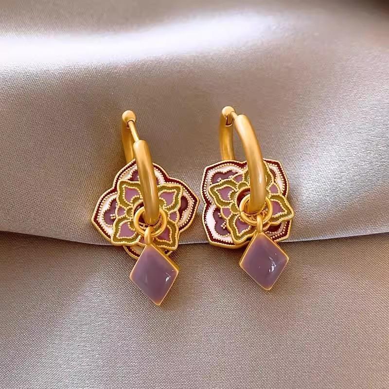 Modern Boho Jewelry Elegant Temperament Color Flower Drop Earrings For Women Female Gifts Delicate Design Ear Accessories