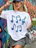 Musical Pattern Print Women Cotton Short Sleeve Tee Summer Basic Pullover Tops Beach Daily Commute Casual Shirts