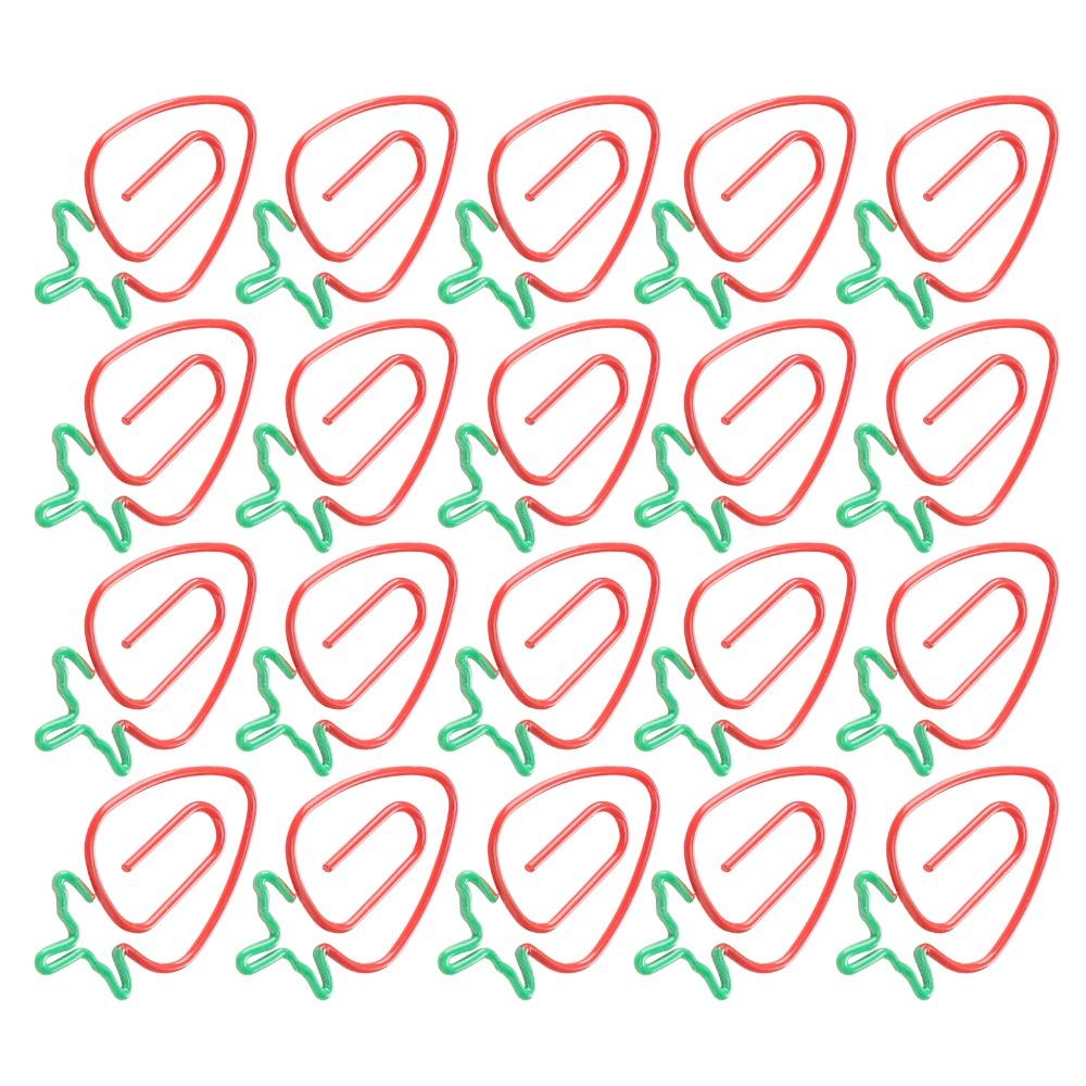 20Pcs 2‑Color Paper Clips Strawberry shaped Plastic-coated Metal Fruit Shaped Paper Clips Prevent Slip 3*1.7cm