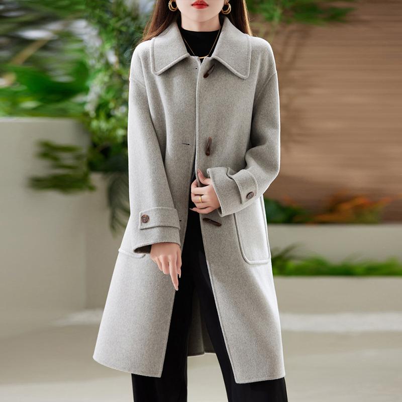 100% Wool Women Coat TIDENOVEL Autumn Wool Long Coat Handmade Pea Coat Winter Warm Wool Long Jacket Overcoat