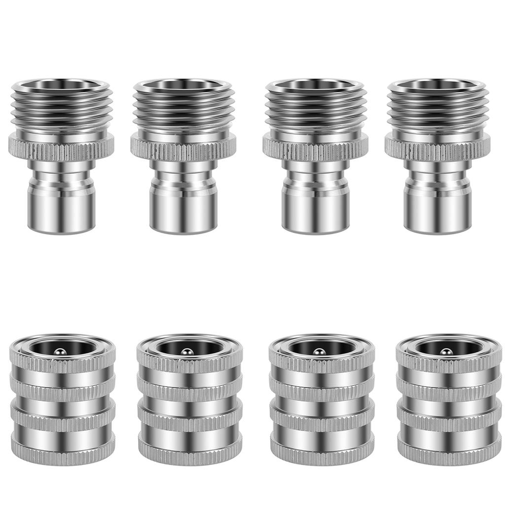 8/4PCS 3/4in Garden Hose Quick Connect Water Hose Fitting Stainless Steel Female and Male Connector Pressure Washer Pump Adapter