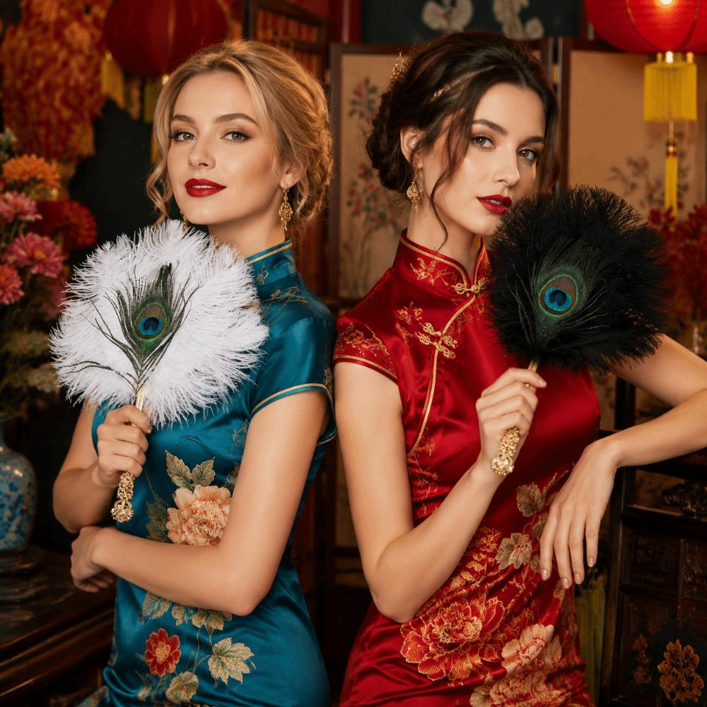 Danshandfans in Chinese Stijl Draagbare Cosplay Props Waaijer Struisvogelveer Waaijer Dames Dans Props