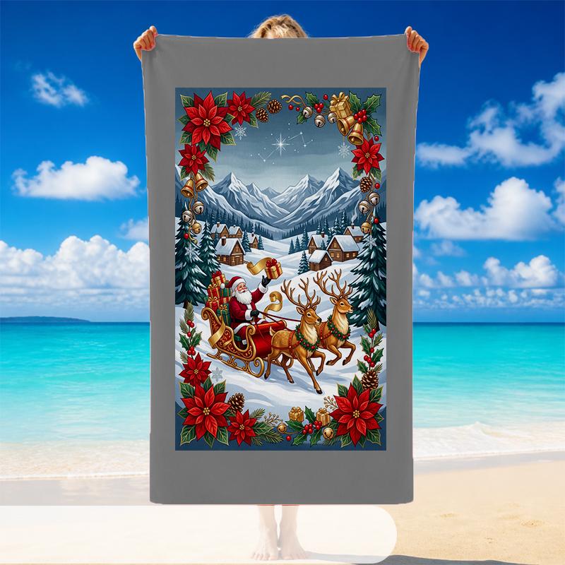 Christmas Printed Beach Towel Soft Quick Dry For Indoor Outdoor Home Use Holiday Gift