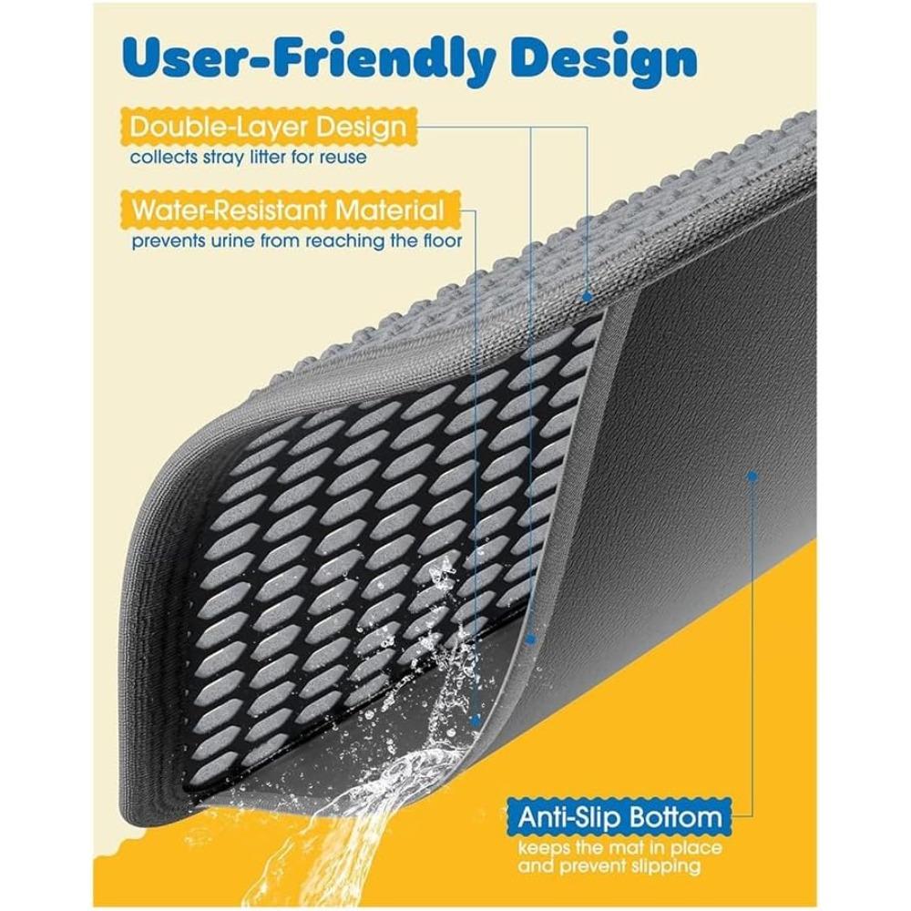 Large Cat Litter Box Mat-30" X 22" with Double Layers Litter Trapping Function, Easy to Clean Litter Mat for Floors