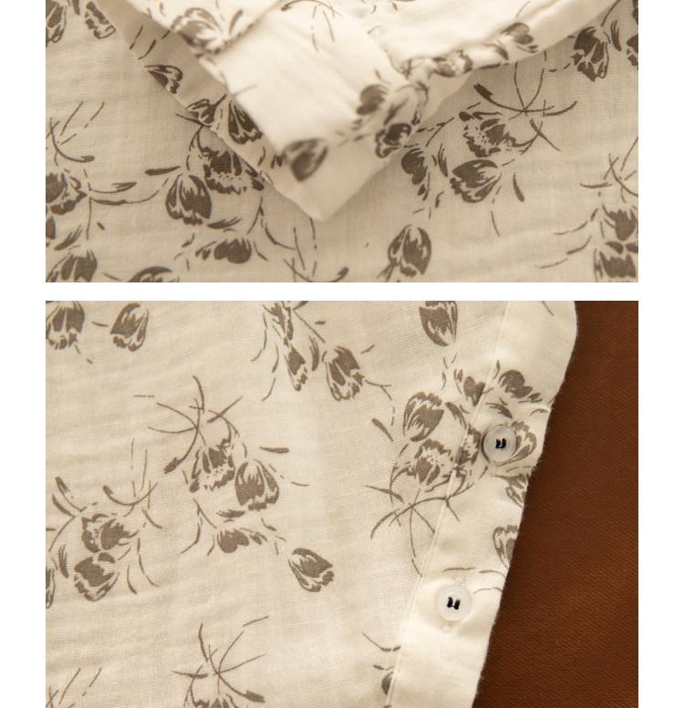 Chemise en Coton et Lin à Manches Longues et Décolleté en V Florale Gorge d'Hiver – Style Printanier Élégant pour Femme